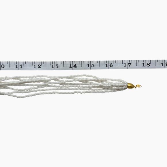 Vintage Trifari TM Necklace White Glass Seed Bead Multi Strand Bohemian Beauty - Picture 9 of 10